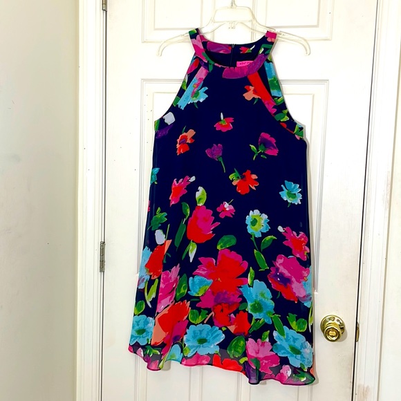Betsey Johnson Halter Neck Navy Blue Floral Dress Size 8 - Picture 1 of 7